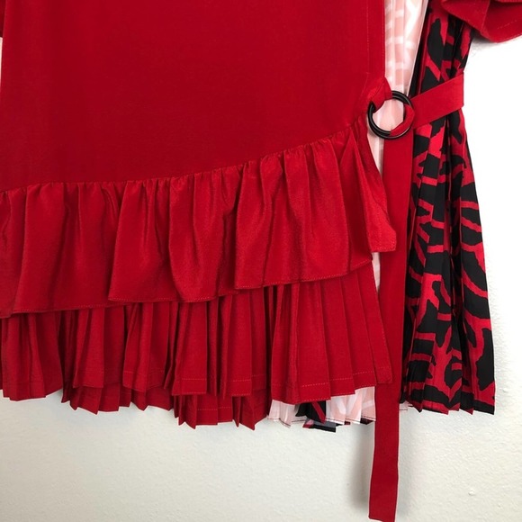 YIGAL AZROUËL Silk Red Pleated Wrap Peplum Top 4 - Picture 9 of 12